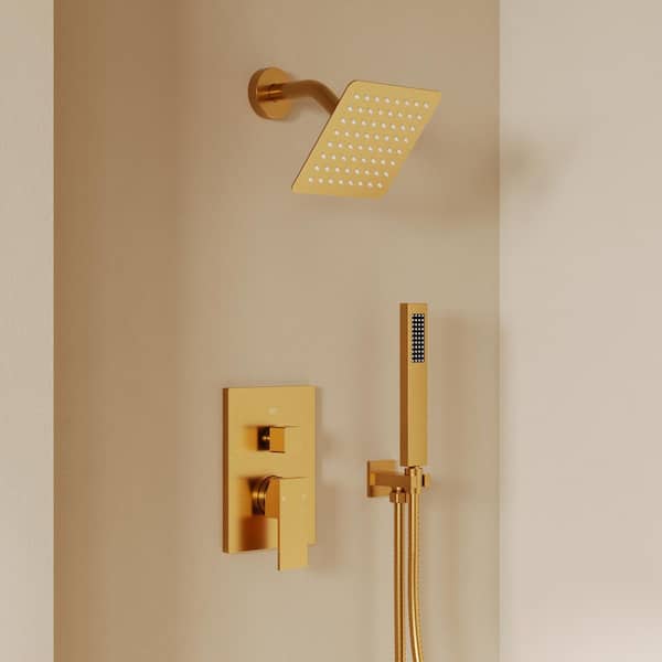2-Spray 6 in. Wall Mount Dual and Handheld Shower Head 2.5 GPM in Brushed Gold (Valve Included)