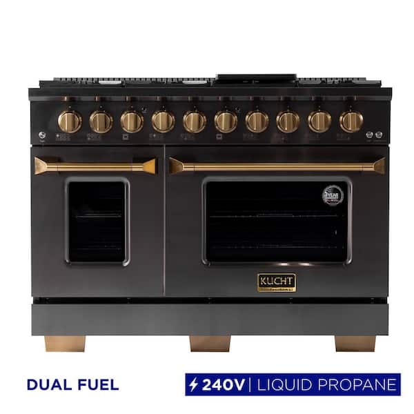 Gemstone Professional 48 in. 6.7 cu. ft. 8 Burners Dual Fuel Range LP Ready with Two Ovens in Titanium Stainless Steel