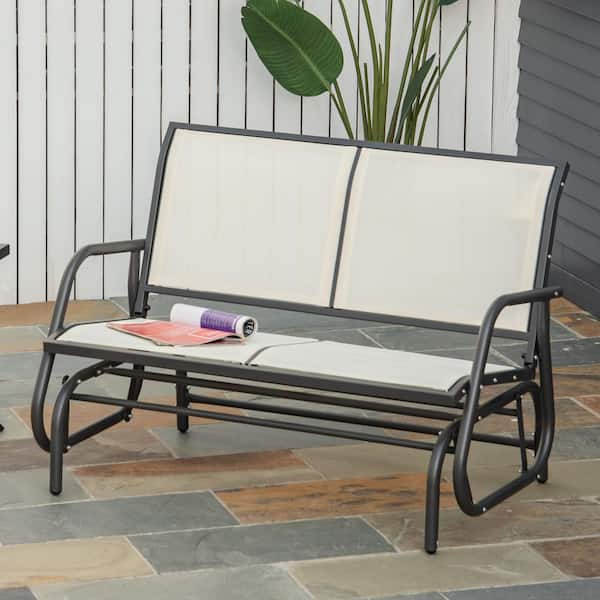 Unbranded 2-Person Metal Outdoor Glider Bench with Powder Coated Steel Frame