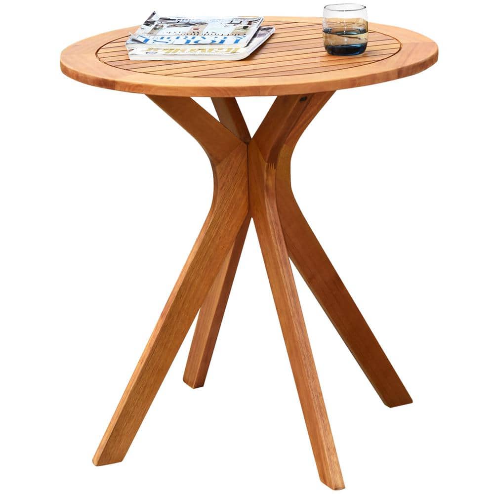 Cisvio 27 in. Outdoor Round Table Solid Wood Coffee Side Bistro Table