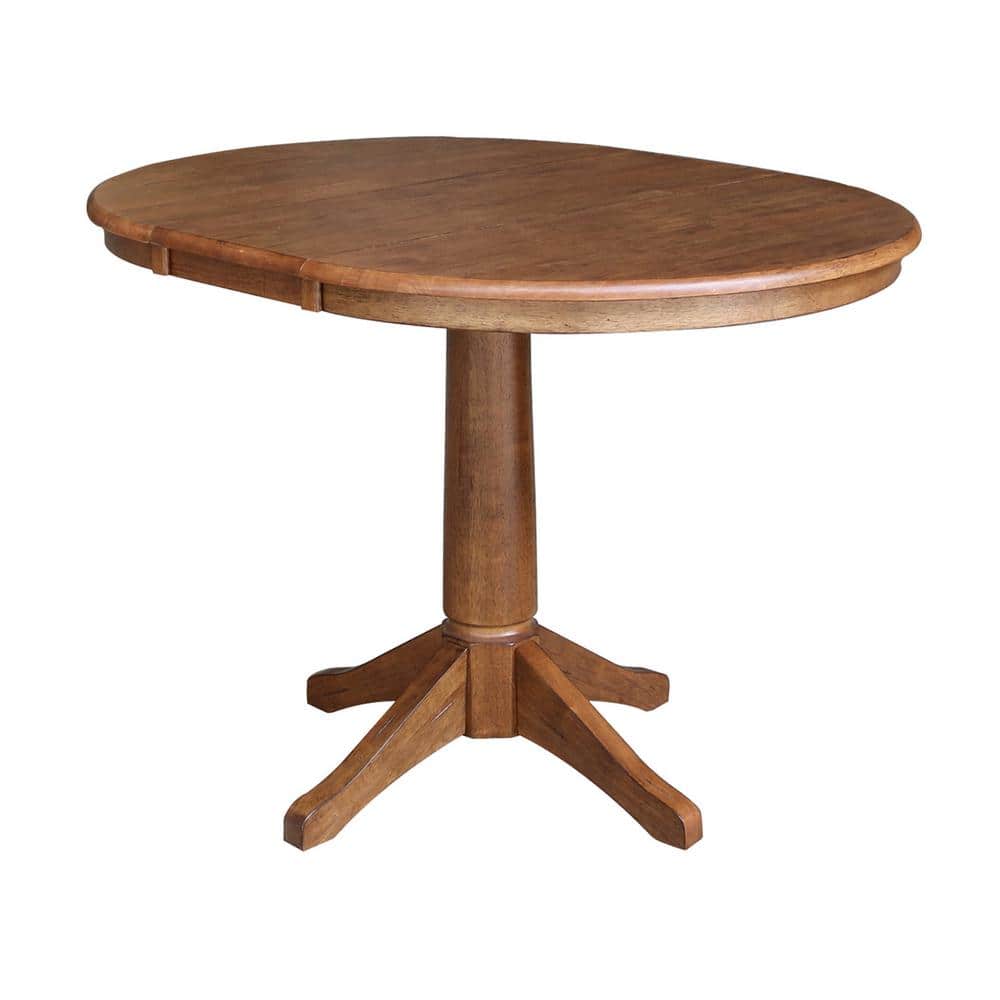 Eco-Friendly Distressed Oak Round Extendable Counter Table