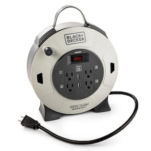 25 ft. 4 Outlets and 2 USB Retractable Extension Cord with 16 AWG SJT Cable Compact Power Cord Reel