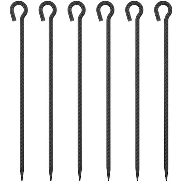 1.2 in. Diameter x 36 in. Metal Rebar Stakes with Loop for Walkway Fence Trampoline Outdoor Camping, Black (6-Pack)