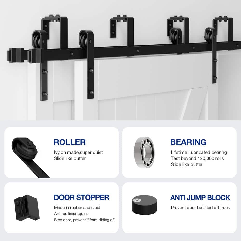 LAZ Sliding Double Bypass Double Door Barn Door Hardware Kit