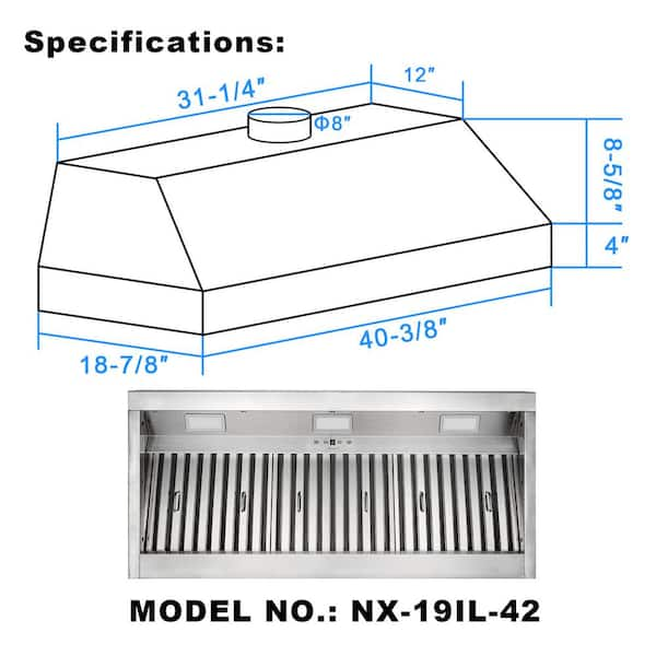 Akicon 42 in. 1200 CFM Ducted Insert Range Hood in Stainless Steel