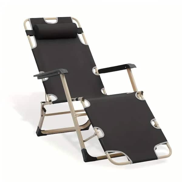 HOTEBIKE Elegant Deck Chair Black, Classic and Functional Chaise Lounge with Upgraded Components Adjustable Backrest Fabric+Metal