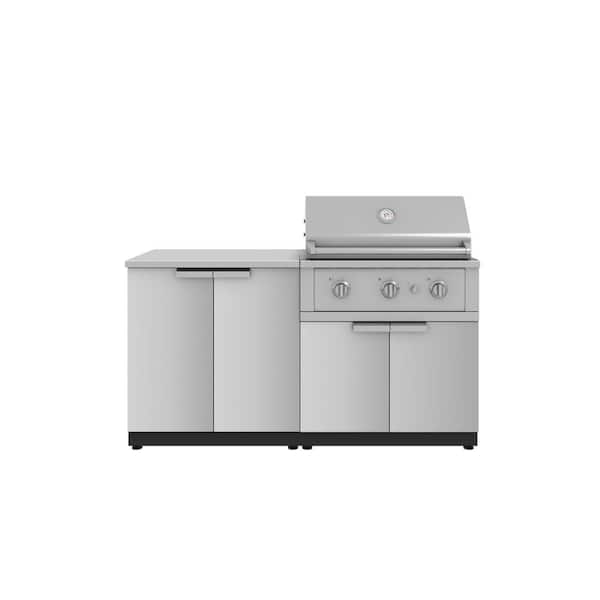 Outdoor Kitchen 65 in.W x 24 in.D x 48.5in.H Stainless Steel 4-Piece Cabinet Set w/ 33 in. Performance Natural Gas Grill