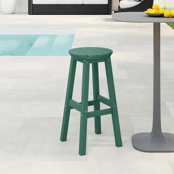 Laguna 29 in. HDPE Plastic All Weather Backless Round Seat Bar Height Outdoor Bar Stool in, Dark Green