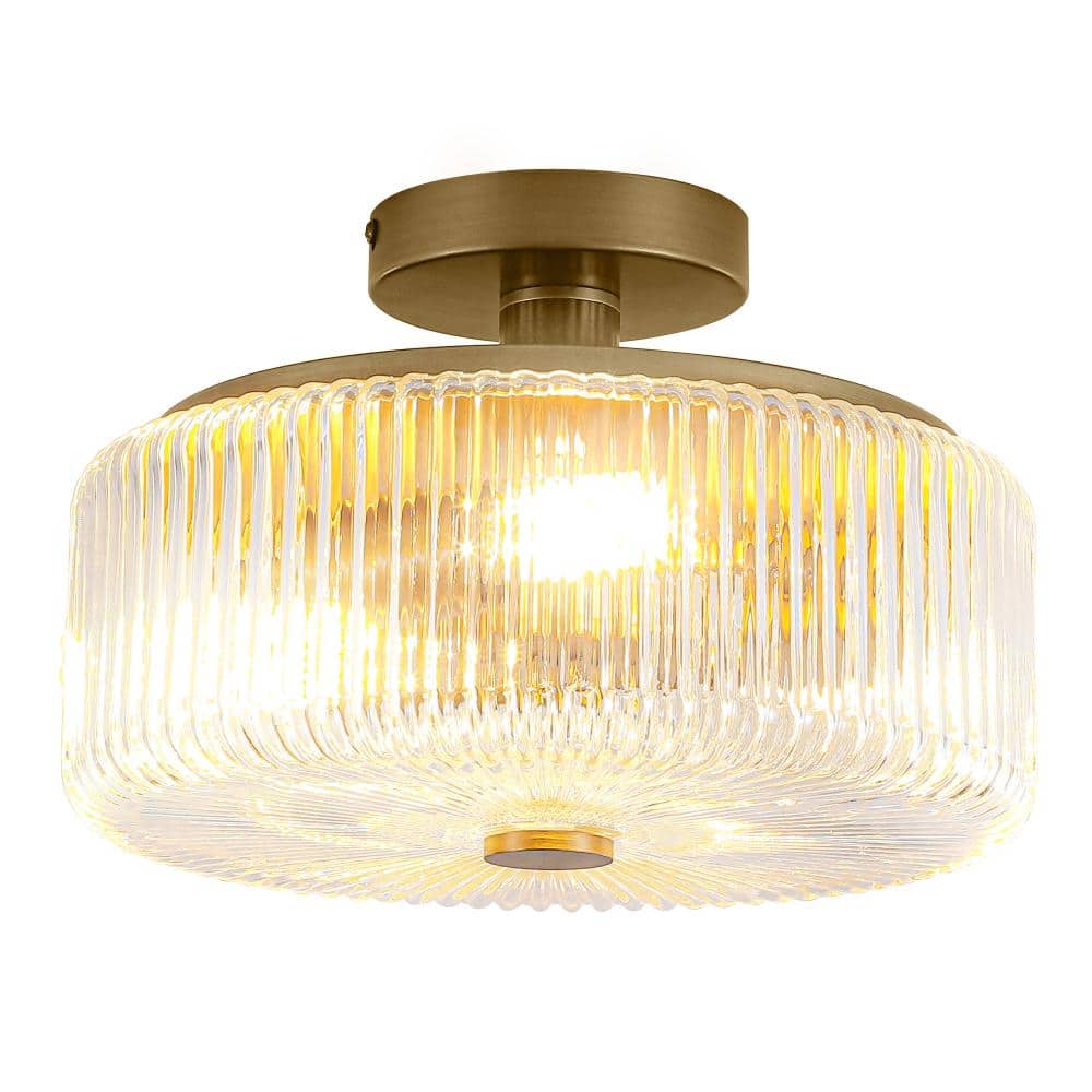 11.8 in. 3-Light Modern Brushed Brass Semi-Flush Mount Ceiling Light with Ribbed Glass Shades for Kitchen, Hallway price history on PriceWatchPro