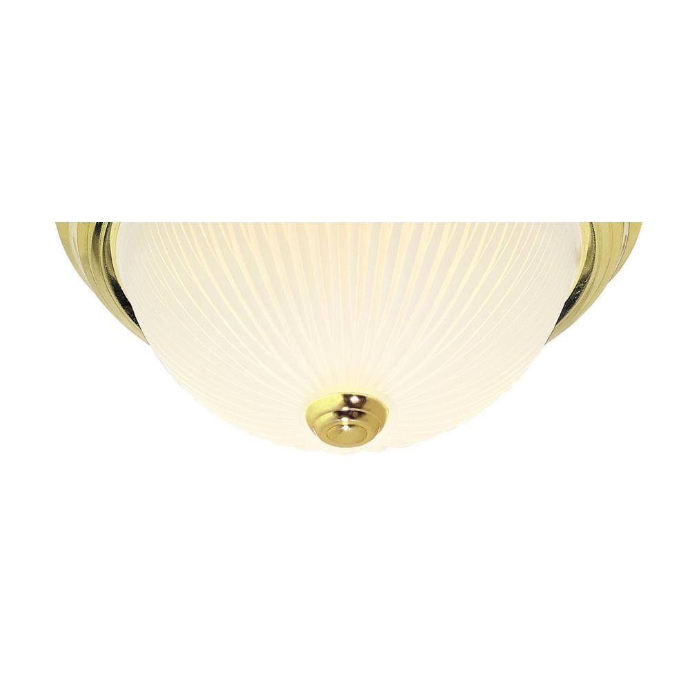 Polished Brass and Glass Drum Flush Mount Ceiling Light