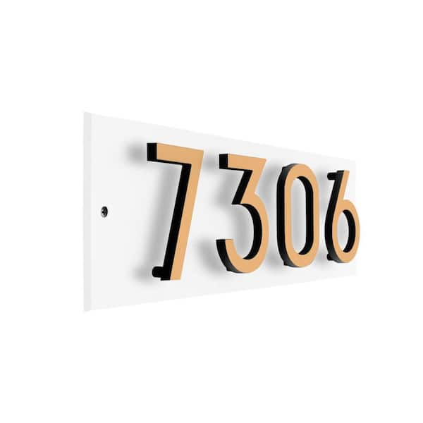 Floating Stand-Off 4-Number Horizontal Sign White with Black / Gold Modern Font Numbers