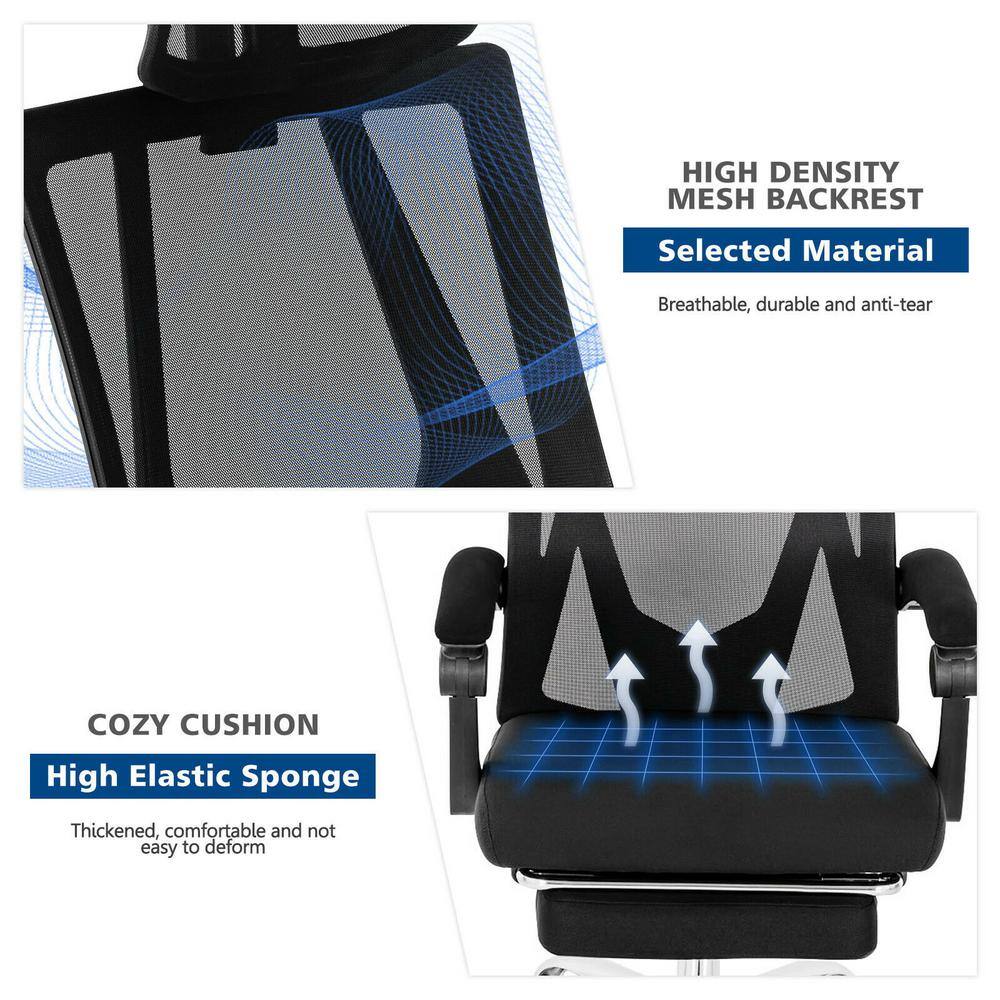Black Mesh Ergonomic Recliner Office Chair with Adjustable Footrest