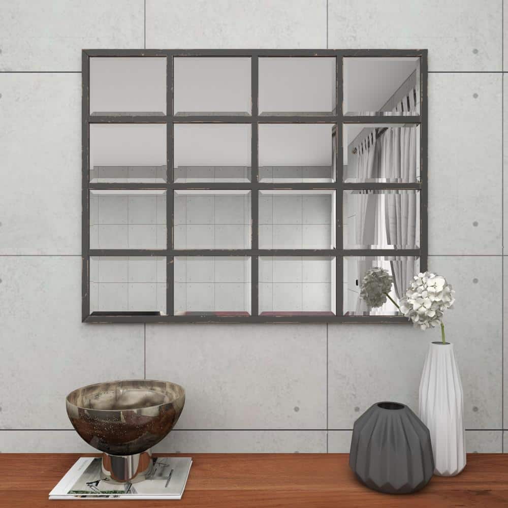 Black Window Pane Industrial Full-Length Wall Mirror 48"