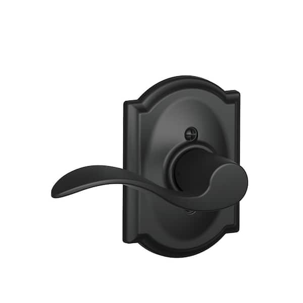 Accent Matte Black Non-Turning Door Lever with Camelot Trim