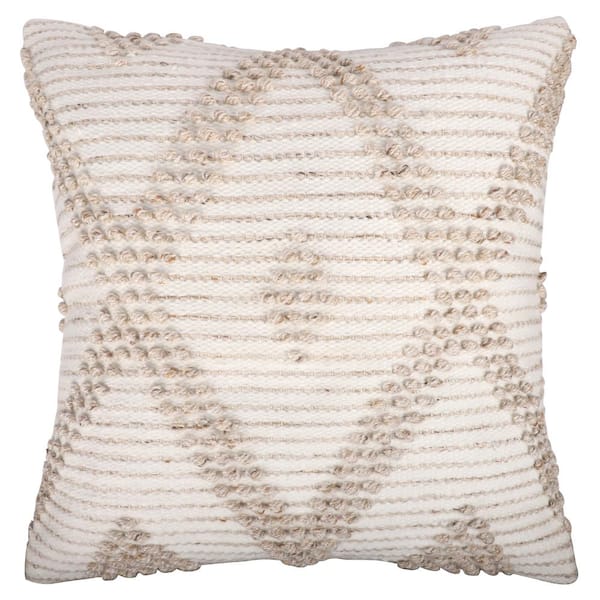 Unbranded Eliza Natural/White Diamond Hand-Woven Indoor/Outdoor Polyfilled 20 in. x 20 in. Throw Pillow