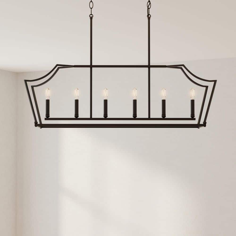 Parkhurst 6-Light Matte Black Linear Chandelier New Traditional 42 in. Chandelier with Clear Glass Shades price history on PriceWatchPro