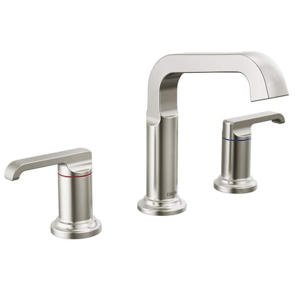 Delta Tetra 8 in. Widespread Double-Handle Bathroom Faucet in Lumicoat Stainless