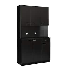 39 in. W x 15 in. D x 71 in. H in Black Wood Freestanding Floor Corner Kitchen Cabinet with 6-Doors, 1-Drawer