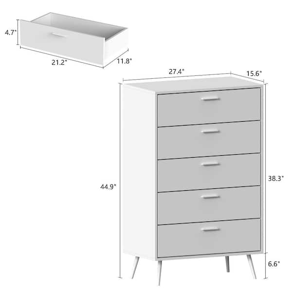 FUFU&GAGA 5-Drawer White Wood Chest of Drawer Accent Storage Cabinet  Organizer with Metal Leg 27.4 in. W x 15.7 in. D x 45 in. H KF200108-02 -  The Home Depot