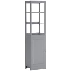 15.75 in. W x 12.5 in. D x 63 in. H Bathroom Storage Cabinet with 3-Tier Open Shelf and Door, Gray