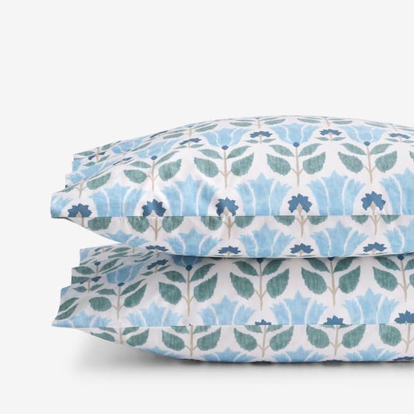 Company Cotton Ellary Flower Blue/Green Plaid Cotton Percale Standard Pillowcase (Set of 2)