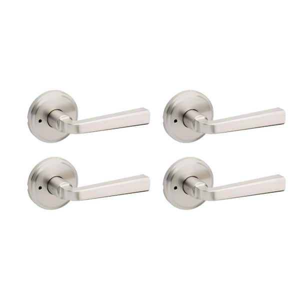 Trafford Satin Nickel Reversible Round Straight Bed/Bath Door Handle 4-Pack