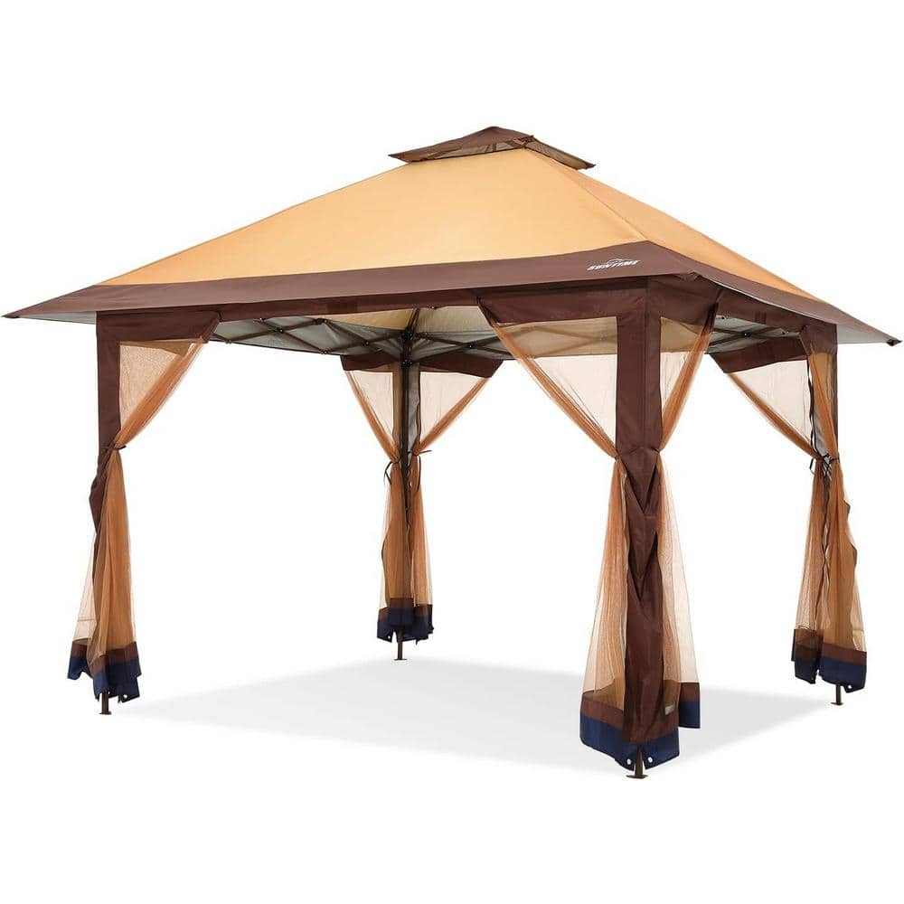 12 ft. x 12 ft. Khaki Instant Pop Up Patio Gazebo with Full Netting