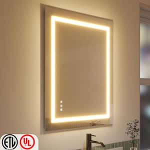 28 in. W x 36 in. H Frameless Rectangular Anti-Fog LED Light Bathroom Vanity Mirror with Front Light