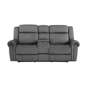 Abington 75.5 in. W Charcoal Microfiber Power Double Reclining Love Seat with Center Console