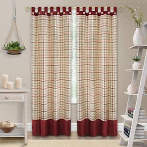 Tattersall 52 in. W x 84 in. L Polyester Light Filtering Window Panel in Burgundy