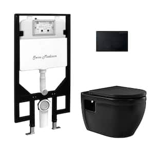 Ivy Wall-Hung Toilet, Elongated, 3-Piece Bundle 0.8/1.6 GPF Dual Flush in Matte Black with Black Flush Plate