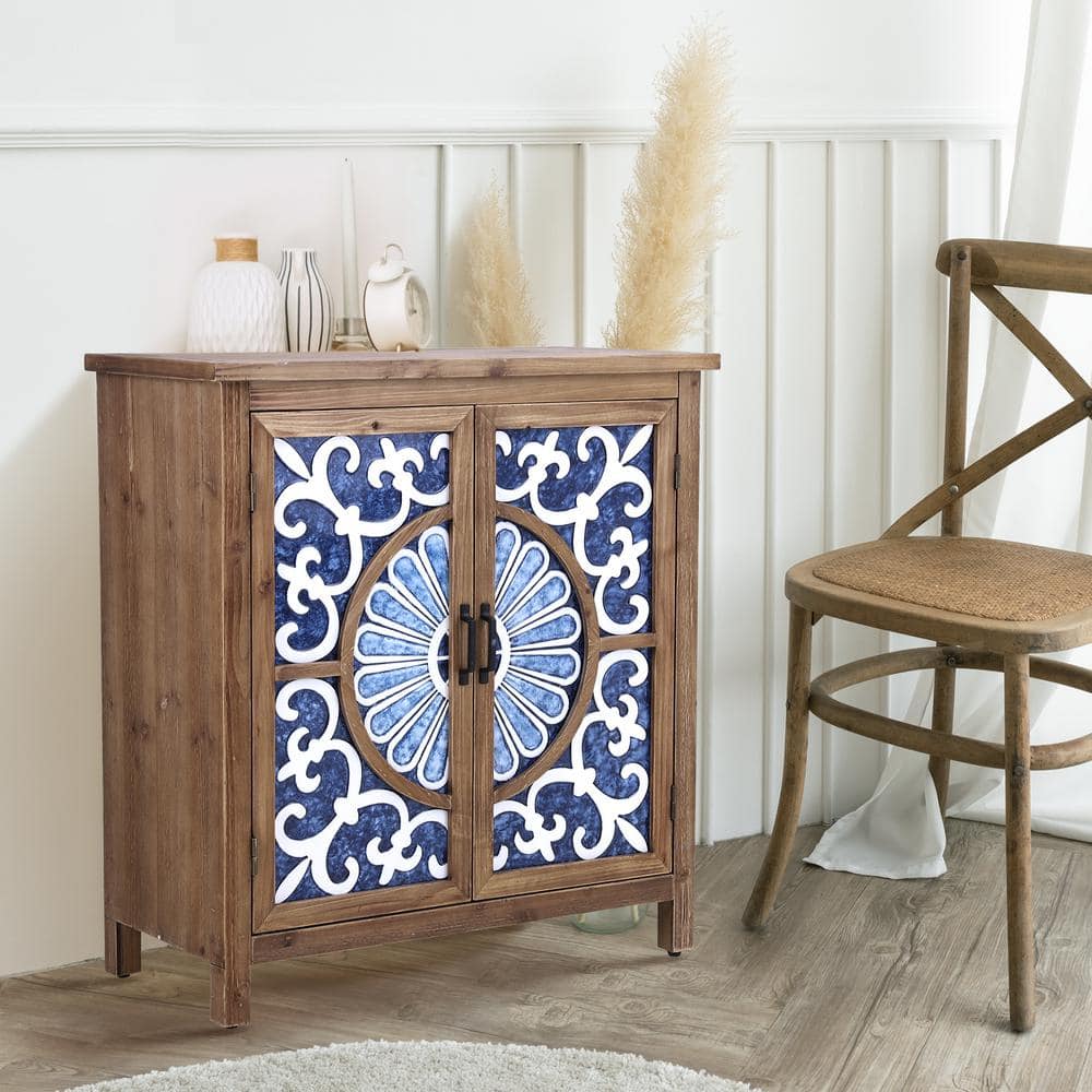 Reviews for PHI VILLA Floral Blue Accent Storage with Wood