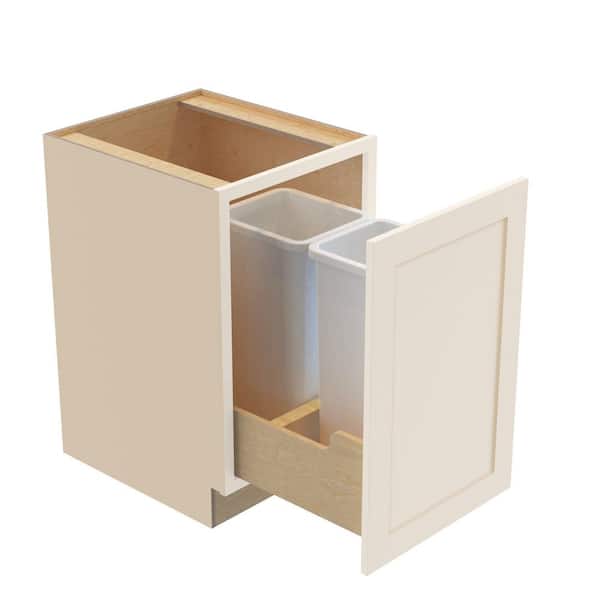 Newport 18 in. W x 24 in. D x 34.5 in. H Assembled Plywood Trash Can Kitchen Cabinet in Blended Cream with Soft Close