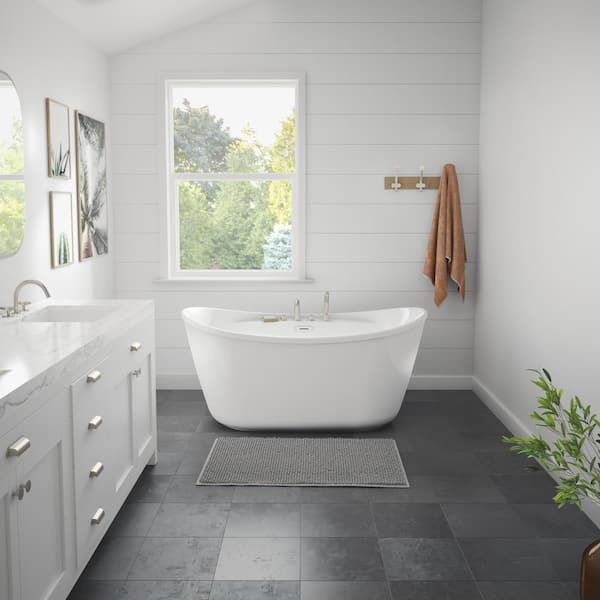 MAAX Suna 58 in. AcrylX Center Drain Non-Whirlpool Flatbottom Freestanding Bathtub in White