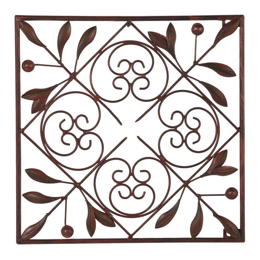 Rustic Brown Metal Scroll Wall Sculpture Set of 4