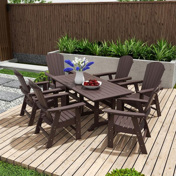 WESTIN OUTDOOR Altura Outdoor Patio Weather Resistant Dark Brown 7-Piece HDPE Plastic Rectangle Adirondack Dinning Set