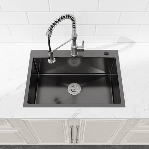 27 in. Undermount Single Bowl Black Stainless Steel Kitchen Sink (Sink Only)