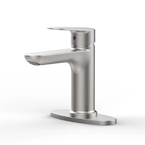 Lukvuzo Single Handle Single Hole Bathroom Faucet with 4 in. Deck Plate, 1.5 GPM and Water-Saving Aerator in Brushed Nickel