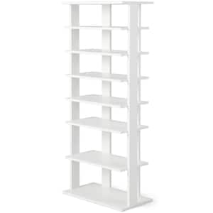 43.5 in. H 14-Pair 7-Tier White Wood Double Rows Shoe Rack Vertical Wooden Shoe Storage Organizer