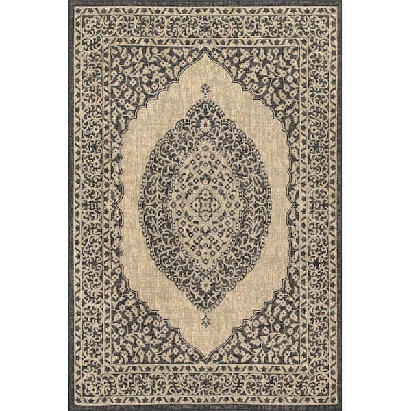 nuLOOM Fiona Medallion Charcoal 5 ft. x 8 ft. Indoor/Outdoor Patio Area Rug