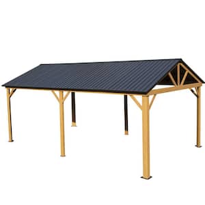 10 ft. x 20 ft. Brown Outdoor Galvanized Steel Gable Roof Gazebo Pergola with Wood Grain Aluminum Frame