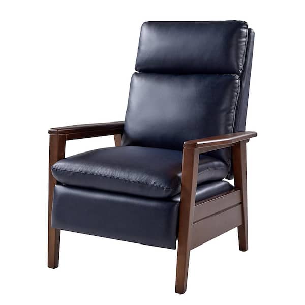 JAYDEN CREATION Paul Navy Mid-century Modern Vegan Leather Upholstered Solid Wood Recliner