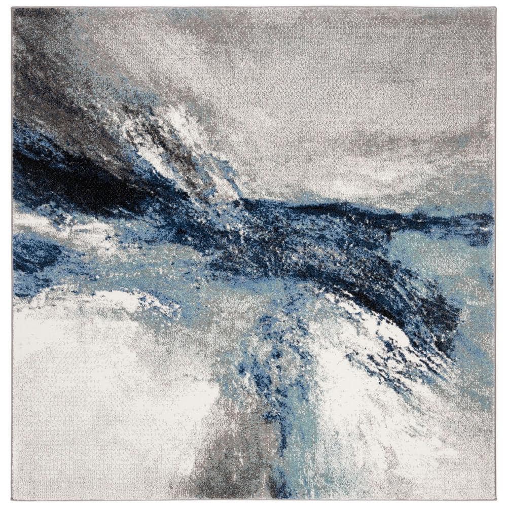 Galaxy Collection Blue and Grey Abstract Square Rug