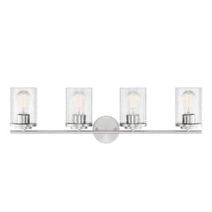 Marshall 31 in. W x 9.5 in. H 4-Light Polished Chrome Bathroom Vanity Light with Clear Glass Shades