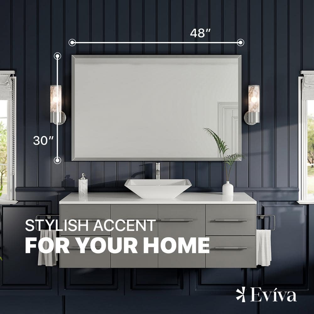 Large Brushed Silver Rectangular Metal Bathroom Vanity Mirror