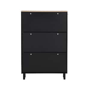 47.6 in. H x 31.5 in. W x 9.4 in. D Black Free Standing Shoe Storage Cabinet with 3-Flip Drawers and 3 Hooks