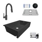 Elevate All-in-One Quick-Fit Matte Black Fireclay 33.85 in. Single Bowl Undermount Farmhouse Kitchen Sink and Faucet Kit