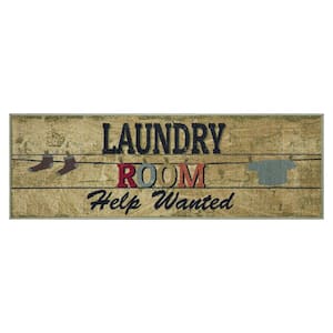 Laundry Collection Non-Slip Rubberback Vintage Laundry Text 2x5 Laundry Room Runner Rug, 20 in. x 59 in.,, Beige