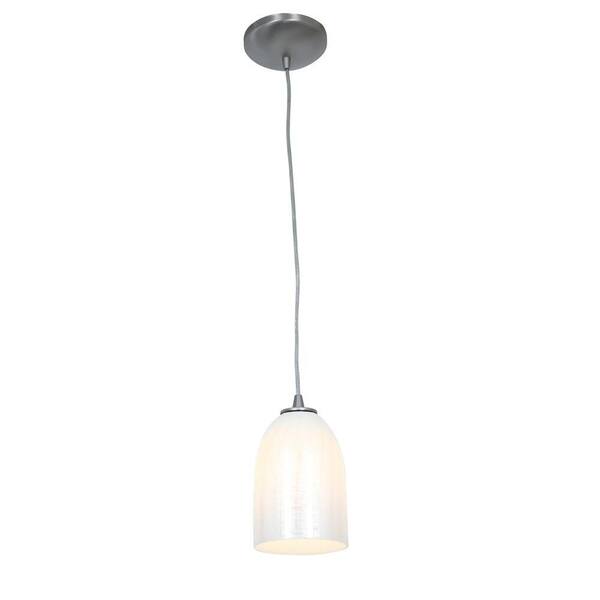 Access Lighting Bordeaux 1-Light Brushed Steel Metal Pendant with Wicker White Glass Shade