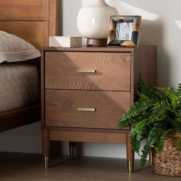 Mandolin Walnut Brown 2-Drawer Nightstand